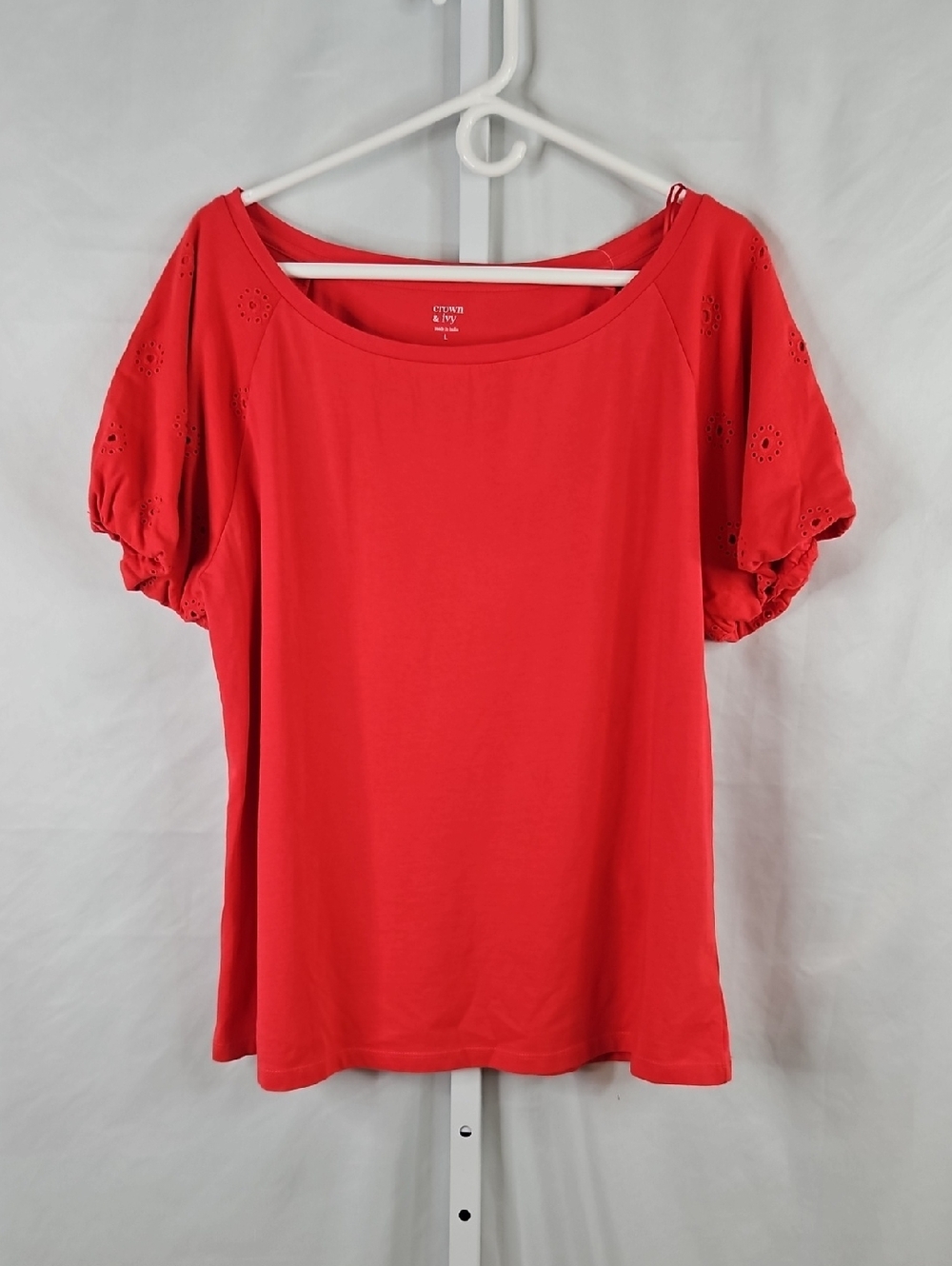 Crown & Ivy Coral Puff Sleeve T-Shirt Top Size Large NWT